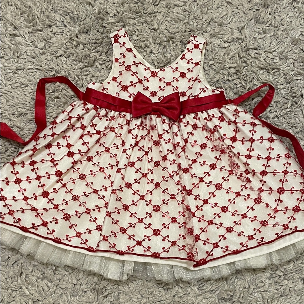American Princess Red and White Floral Dress, Size 24 Months